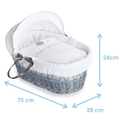 Clair de Lune Over The Moon Moses Basket (Grey Wicker Grey) - showing the basket`s dimensions