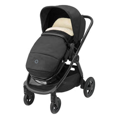 Maxi-Cosi Adorra2 Luxe Travel System Bundle (Twillic Black) - showing the forward-facing pushchair with the included matching footmuff