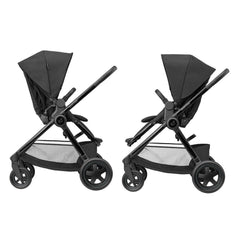 Maxi-Cosi Adorra2 Luxe Travel System Bundle (Twillic Black) - showing the pushchair in both parent-facing and forward-facing modes