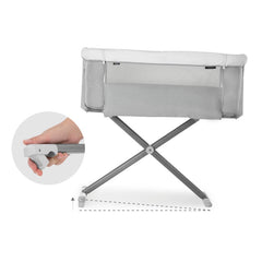 Hauck Face To Me Bedside Crib (Melange Grey) - showing the crib`s tilting mechanism, useful for babies with reflux and congestion