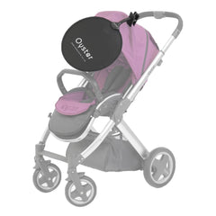 Oyster Sun Shade with Clip by BabyStyle for Pushchairs (Universal Fit) - showing the sun shade fitted to a pushchair (pushchair not included, available separately)