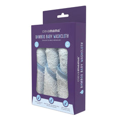 ClevaMama Bamboo Baby Washcloths - Set of 3 (Blue) - shown here in their packaging