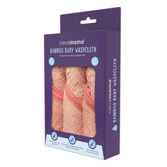 ClevaMama Bamboo Baby Washcloths - Set of 3 (Coral) - shown here in their packaging