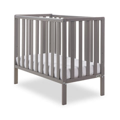 Obaby Bantam Space Saver Cot with Fibre Mattress (Taupe Grey) - quarter view, shown here with the included mattress