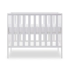 Obaby Bantam Space Saver Cot (White) - side view, shown with mattress base at its highest level (mattress not included, available separately)