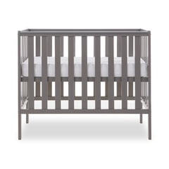 Obaby Bantam Space Saver Cot with Fibre Mattress (Taupe Grey) - side view, shown here with the mattress base at its highest level
