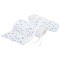 Breathable Baby Mesh Liner - 4 Sided (Twinkle Stars Blue) - showing the tie straps which attach the panels to a cot