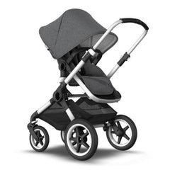Bugaboo Fox 2 (Grey Melange/Aluminium) - quarter view, showing the parent-facing stroller with the seat upright