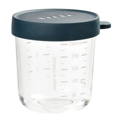 BEABA Set of 2 Conservative Jars in Glass (Pink / Dark Blue) - showing the 250ml jar with its dark blue airtight lid
