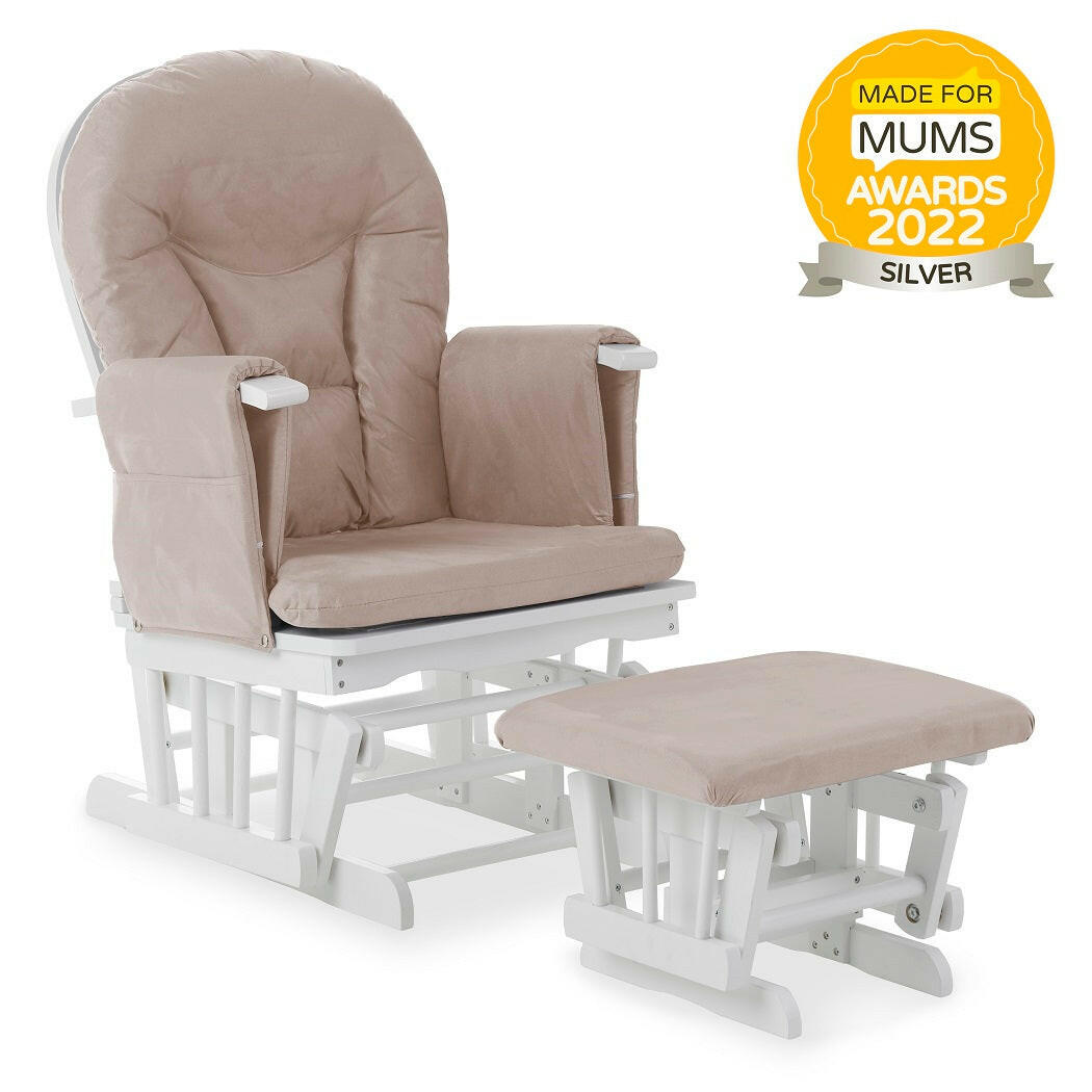 Obaby Reclining Glider Chair & Stool White with Sand