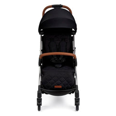 Ickle Bubba Gravity Stroller (Silver/Black/Tan) - showing the stroller`s quilted seat, safety harness and tan bumper bar