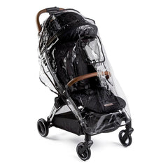 Ickle Bubba Gravity Stroller (Silver/Black/Tan) - showing the stroller wearing the included raincover