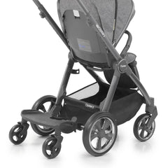 BabyStyle Oyster3 Ride On Board (Black) - showing the board attached to an Oyster 3 pushchair (pushchair not included, available separately)