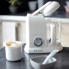 BEABA Pasta/Rice Cooker Insert (White) - showing the Babycook machine and the pasta/rice insert