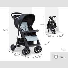 Hauck Shopper Neo II (Caviar Silver) - showing the stroller`s dimensions both folded and unfolded