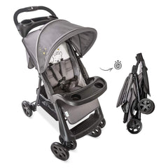 Hauck Shopper Neo II (Pooh Cuddles) - showing the stroller folded and unfolded