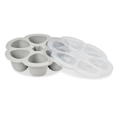 BEABA Babycook® Solo Express - Weaning Bundle (Grey/Blue) - showing the multi-portion tray with its lid