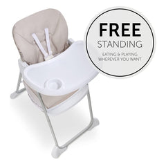 Hauck Sit N Fold Highchair (Beige) - showing the highchair`s safety harness and food tray