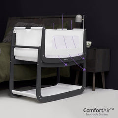 SnuzPod⁴ Bedside Crib 3-in-1 (Slate) - showing how the air flows through the crib`s mesh panels