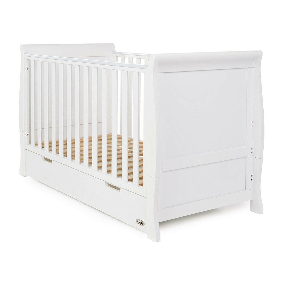 Obaby Stamford Sleigh Cot Bed & Drawer White