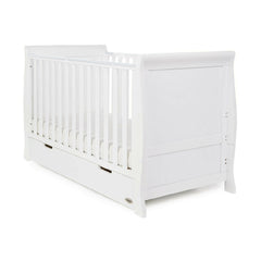 Obaby Stamford Sleigh Cot Bed with Drawer (White) - shown here as the cot (mattress not included, available separately)