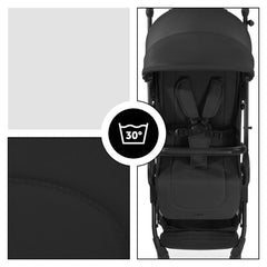Hauck Travel N Care Stroller (Black) - front view, showing the stroller`s seat and safety harness