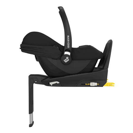 Maxi-Cosi CabrioFix i-Size Car Seat & ISOFIX Base - Black - side view, with support leg and ISOFIX brackets
