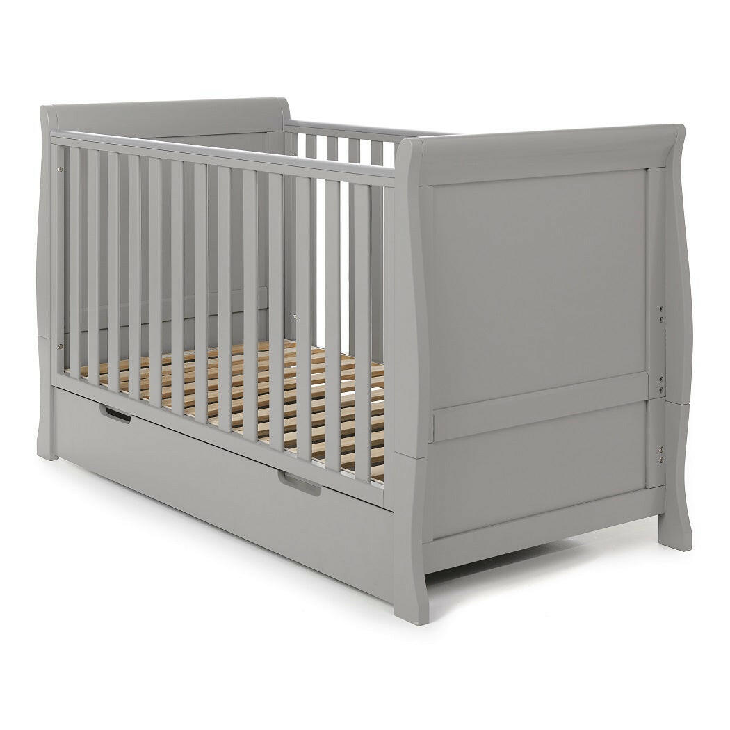Obaby Stamford Sleigh Cot Bed & Drawer Warm Grey