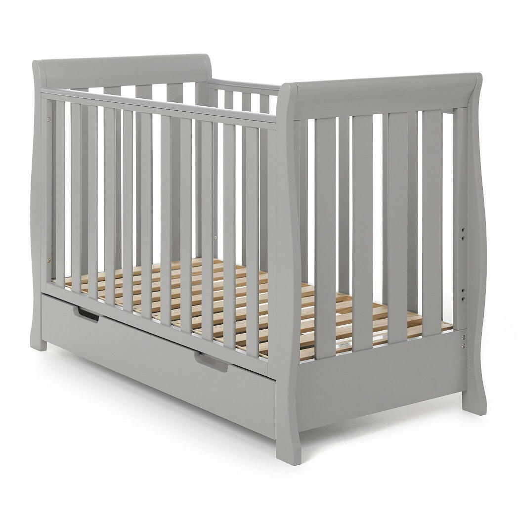 Obaby Stamford Mini Sleigh Cot Bed with Drawer Warm Grey