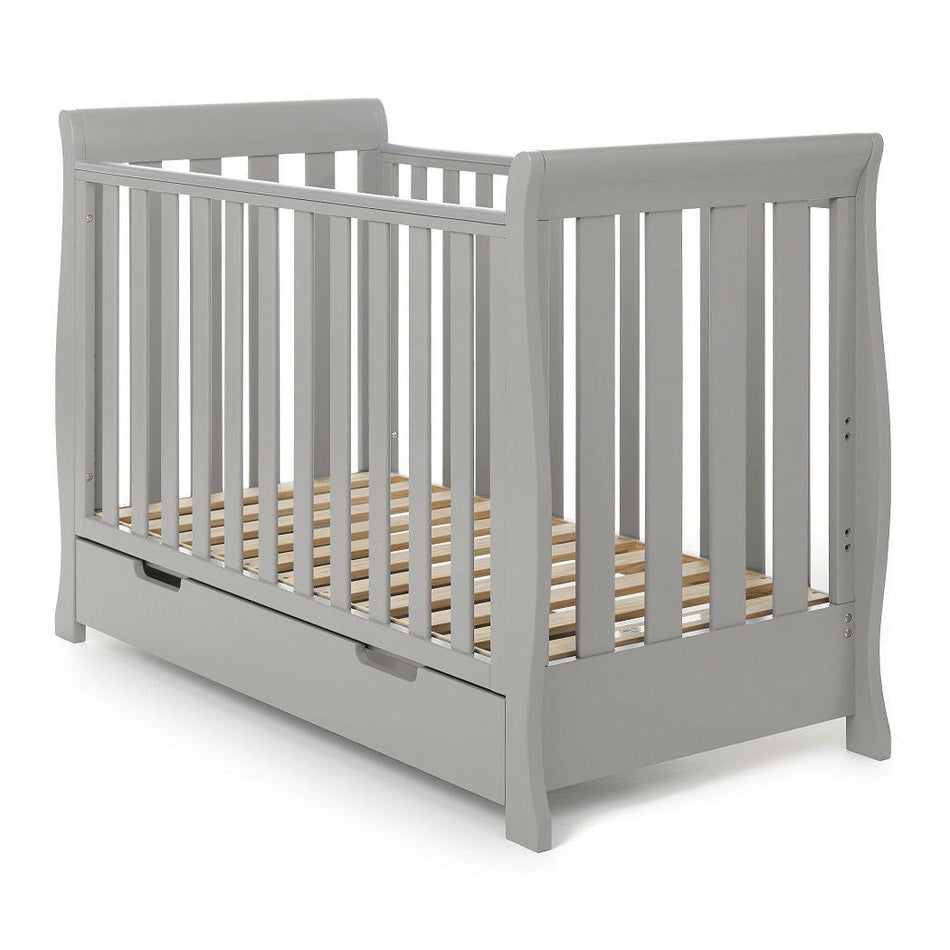 Obaby Stamford Mini Sleigh Cot Bed with Drawer Warm Grey