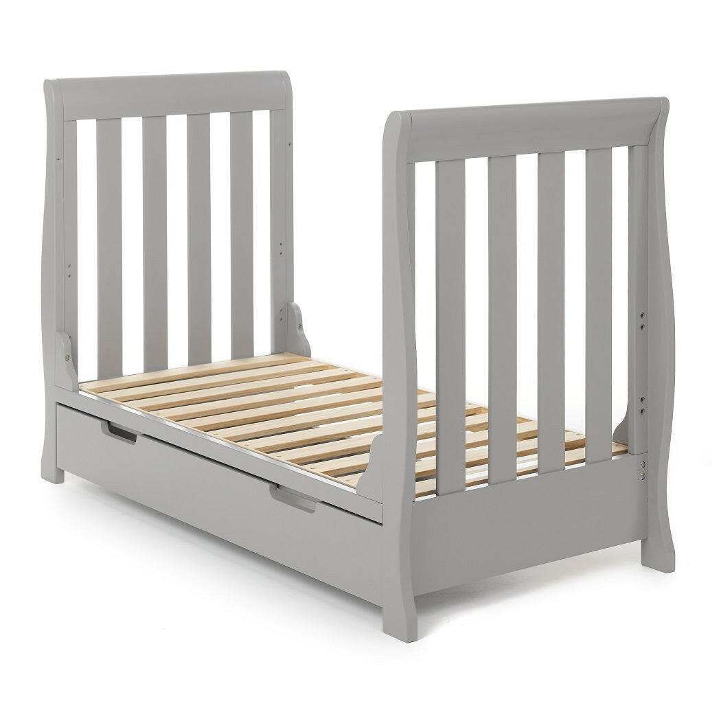 Obaby Stamford Mini Sleigh 2 Piece Room Set (Warm Grey) - shown here as the junior bed