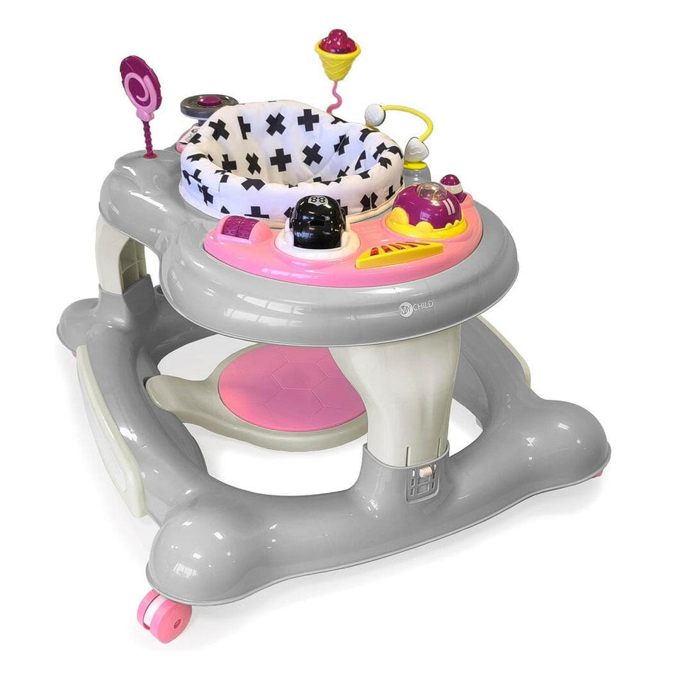 MyChild Roundabout 4-in-1 Activity Walker - Pink Neutral - quarter view