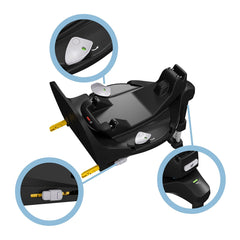 Maxi-Cosi FamilyFix 360 PRO Base (ISOFIX) - showing the base from above and illustrating the visual indicators (green) confimring correct installation