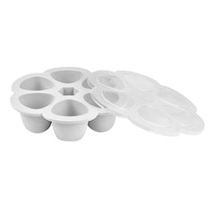 BEABA Silicone Multi-Portion Weaning Storage Tray (Light Mist) - showing the tray with the included lid