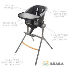 BEABA Up & Down Evolutive Highchair Bundle (Dark Grey/Sage Green) - showing some of the highchair`s features