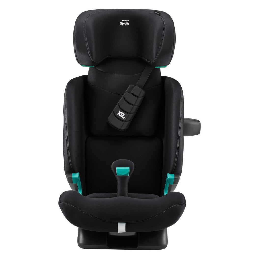 Britax Advansafix PRO i-Size Car Seat - Classic Deep Black - front view without 5-point harness and with headrest fully raised