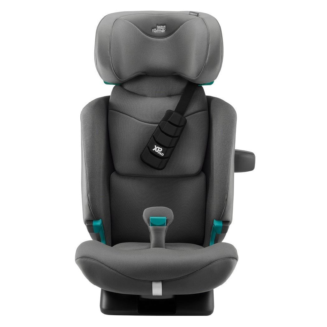 Britax Advansafix PRO i-Size Car Seat - Style Mineral Grey - front view with headrest fully raised