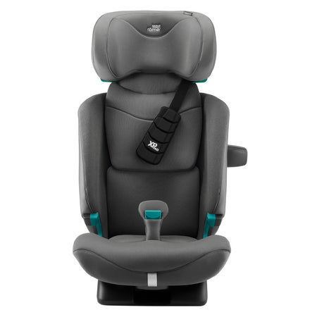 Britax Advansafix PRO i-Size Car Seat - Style Mineral Grey - front view with headrest fully raised