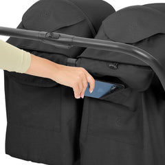 Ickle Bubba Aries Double Auto-Fold Stroller - Graphite Grey - storage pockets