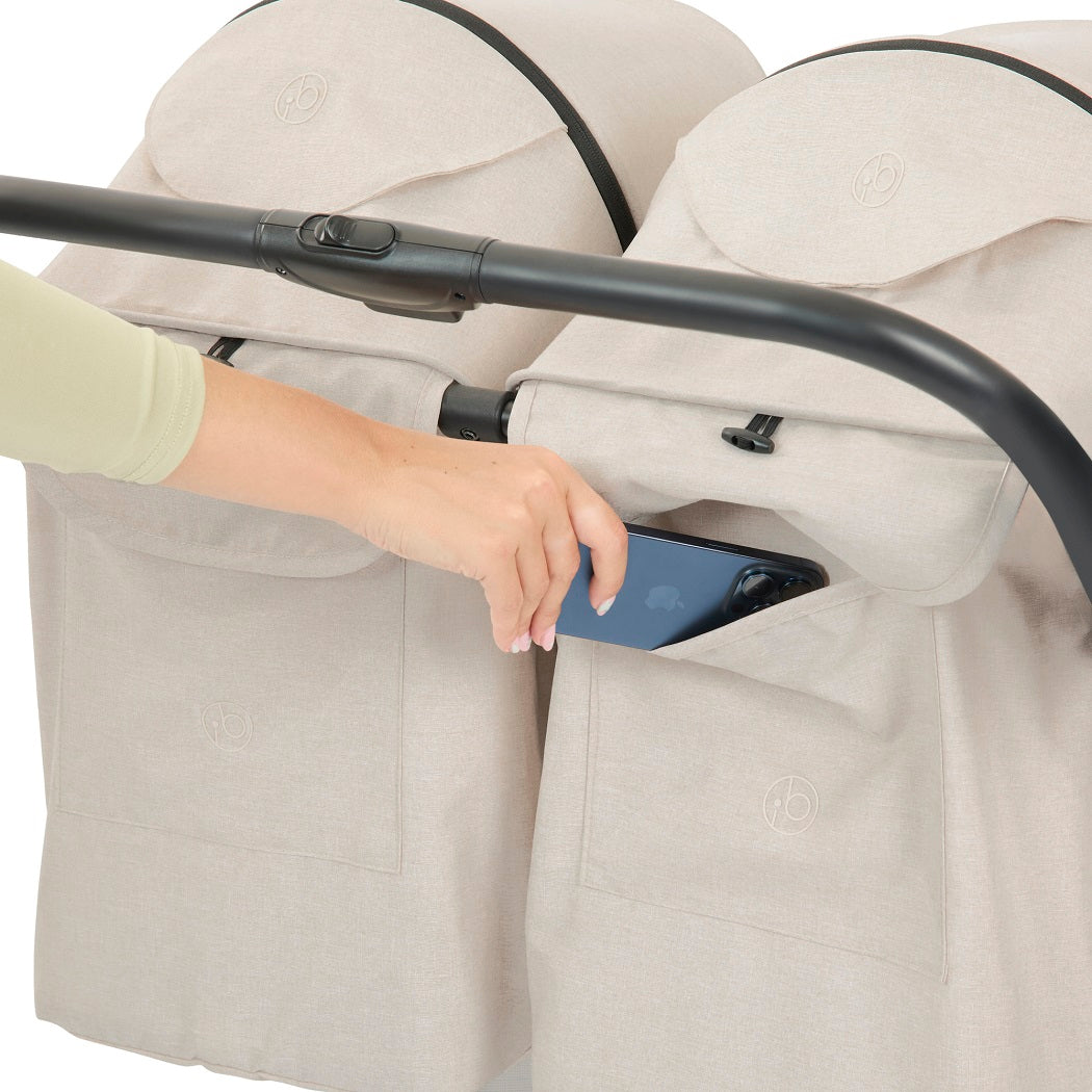 Ickle Bubba Aries Double Auto-Fold Stroller - Stone - storage pockets