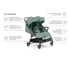 Ickle Bubba Aries Double Auto-Fold Stroller - Sage Green - key features