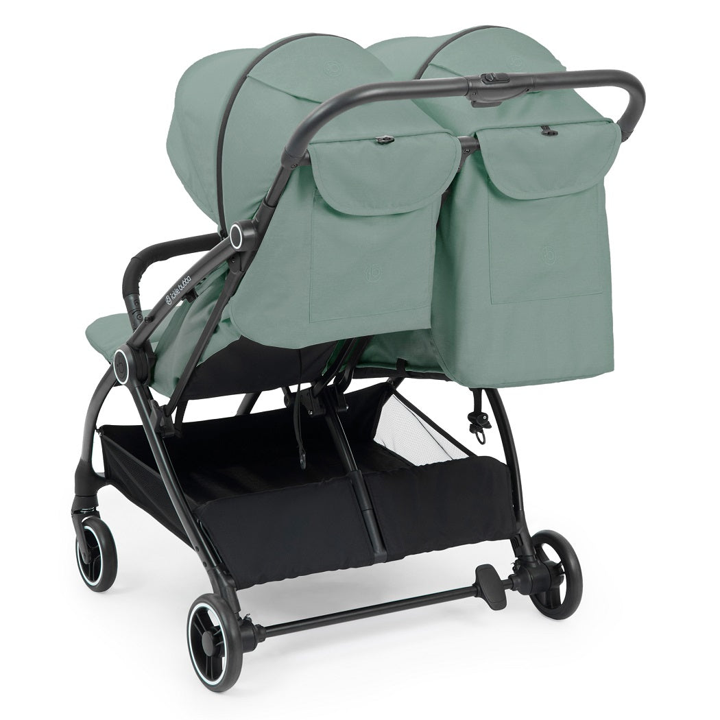 Ickle Bubba Aries Double Auto-Fold Stroller - Sage Green - rear view with one seat upright and one reclined