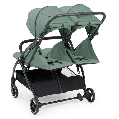 Ickle Bubba Aries Double Auto-Fold Stroller - Sage Green - rear ventilation panels raised