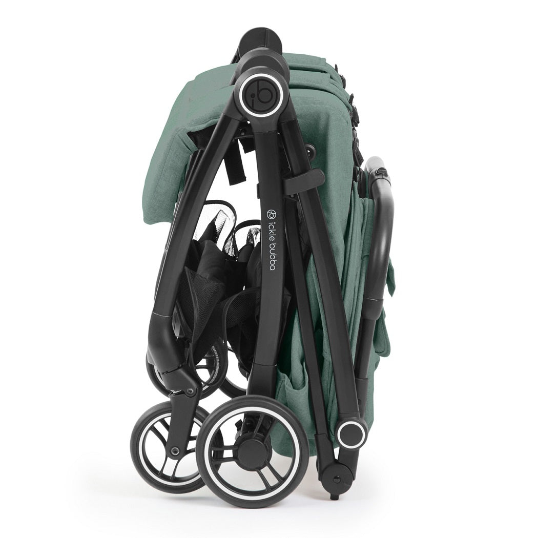 Ickle Bubba Aries Double Auto-Fold Stroller - Sage Green - side view folded