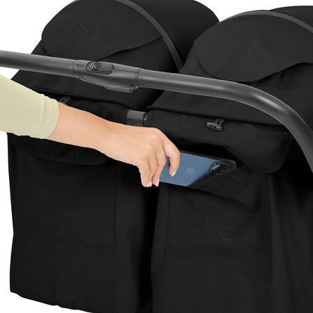 Ickle Bubba Aries Double Auto-Fold Stroller - Black - storage pockets 