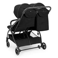 Ickle Bubba Aries Double Auto-Fold Stroller - Black - rear view with one seat upright and one reclined