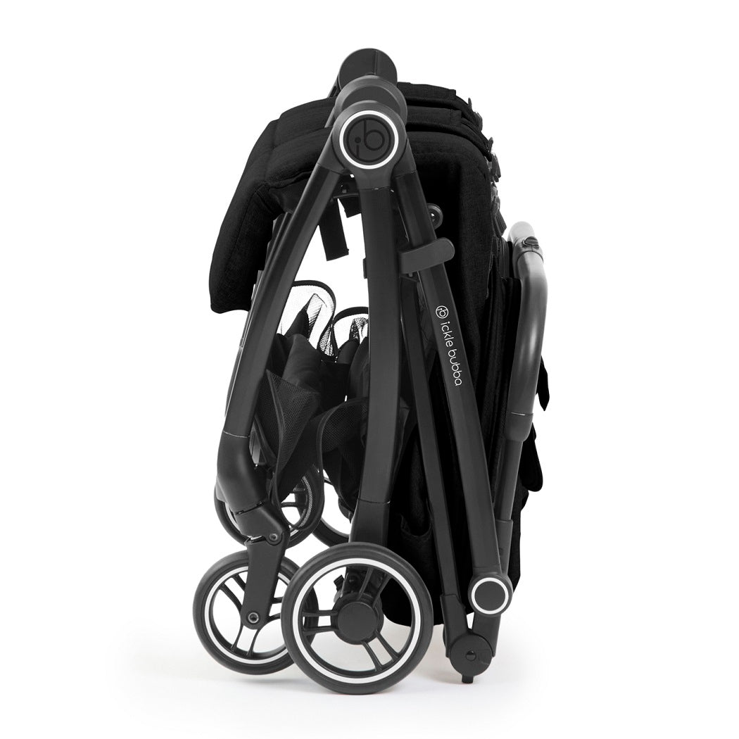 Ickle Bubba Aries Double Auto-Fold Stroller - Black - side view folded