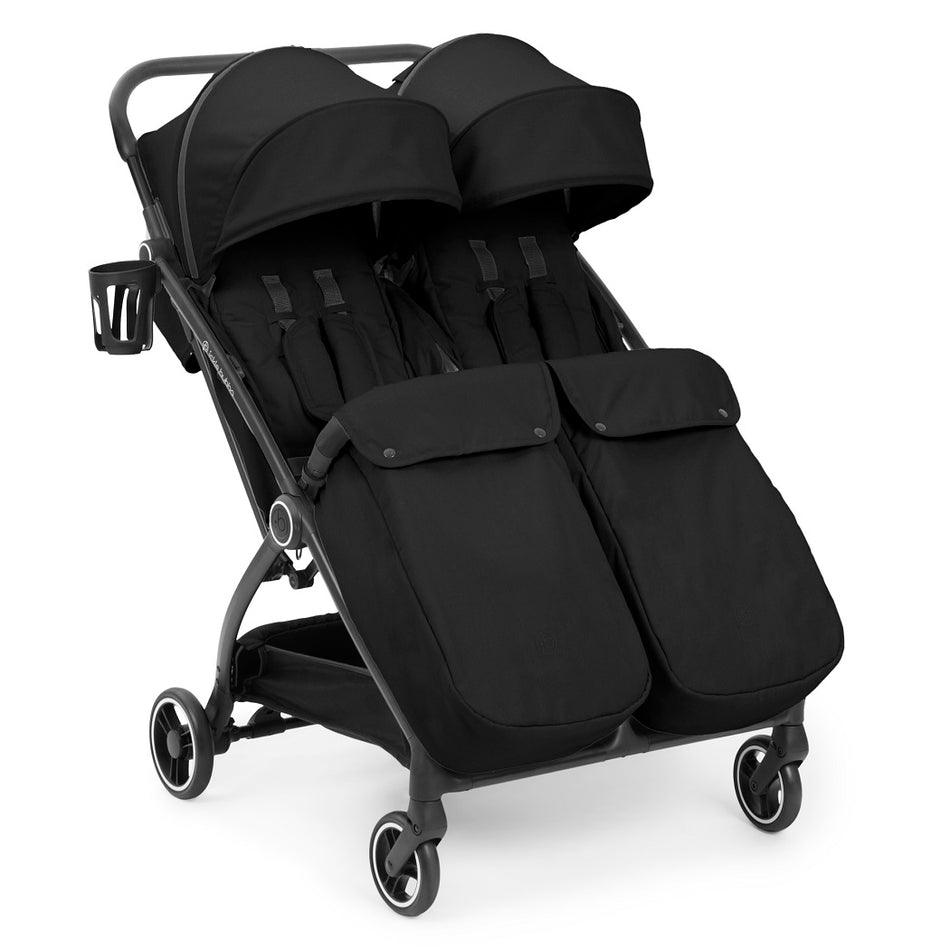 Ickle Bubba Aries Double Max Auto-Fold Stroller - Black - with footwarmers