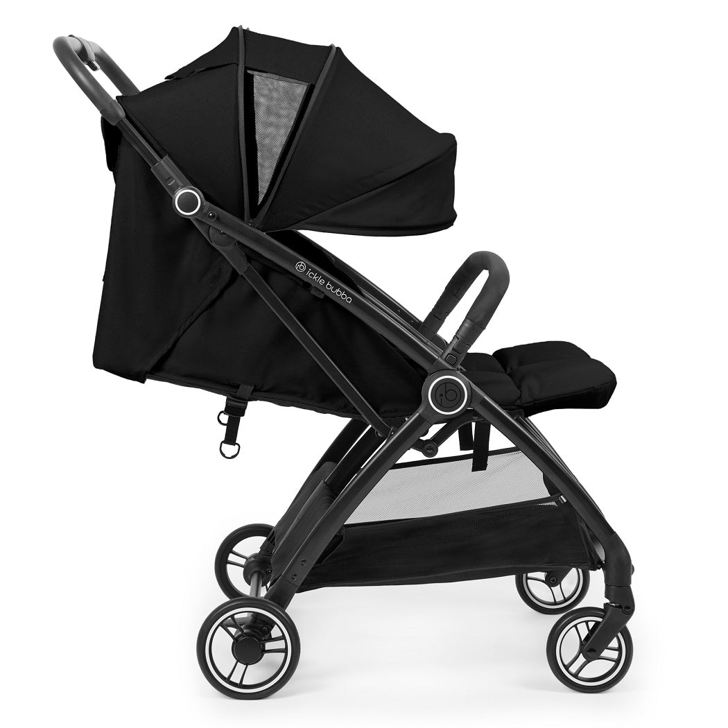 Ickle Bubba Aries Double Prime Auto-Fold Stroller - Black - side view with seats reclined