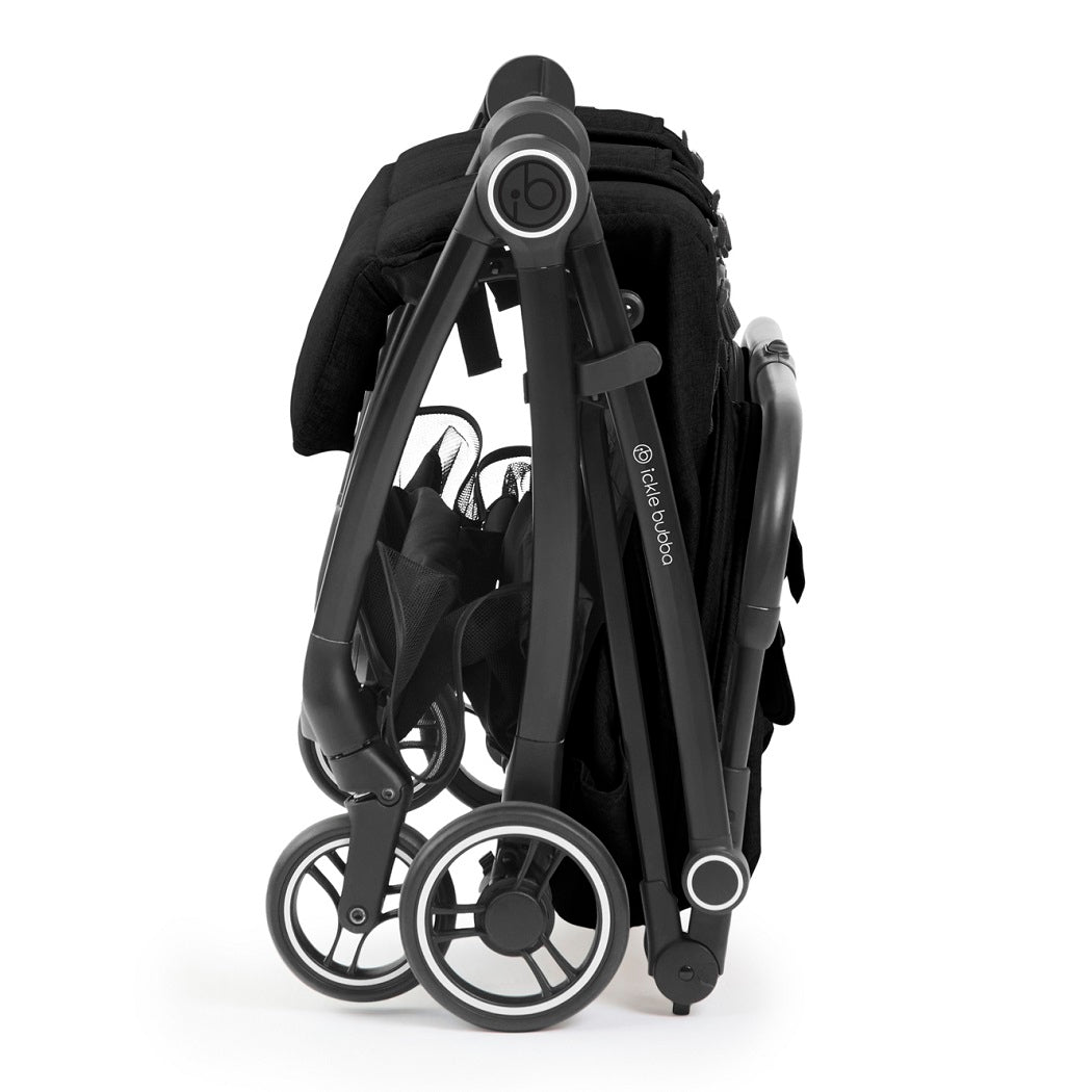 Ickle Bubba Aries Double Prime Auto-Fold Stroller - Black - side view folded